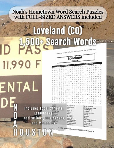 Noah’s Hometown Word Search Puzzles with FULL-SIZED ANSWERS included Loveland (CO)
