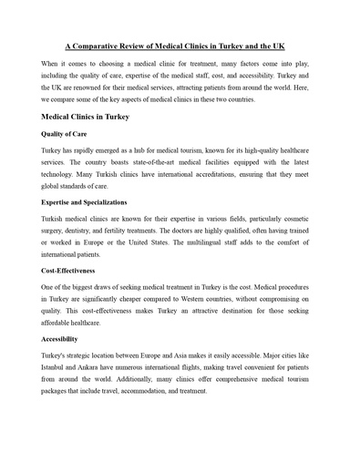 A Comparative Review of Medical Clinics in Turkey and the UK Listed at MTRB.ORG