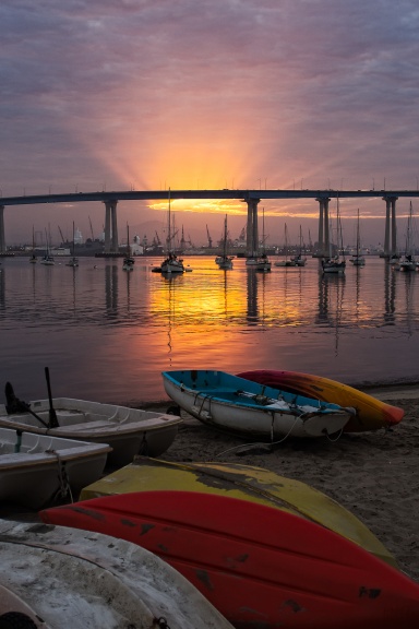 Composition Notebook: San Diego California Sunrise with Boats and Coronado Bridge College Ruled Lined 60 Pages Book (6 x 9)