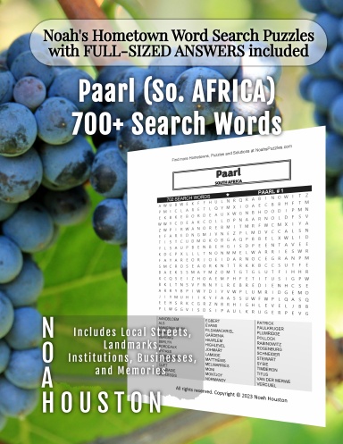 Noah’s Hometown Word Search Puzzles with FULL-SIZED ANSWERS included Paarl (So. AFRICA)