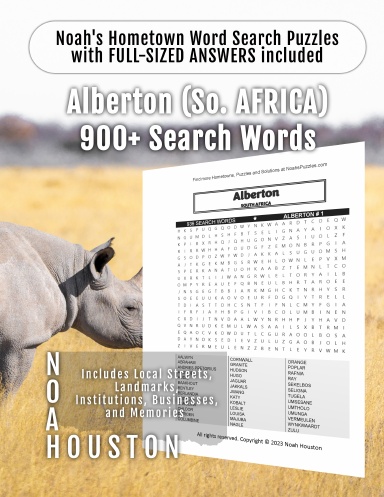 Noah’s Hometown Word Search Puzzles with FULL-SIZED ANSWERS included Alberton (So. AFRICA)