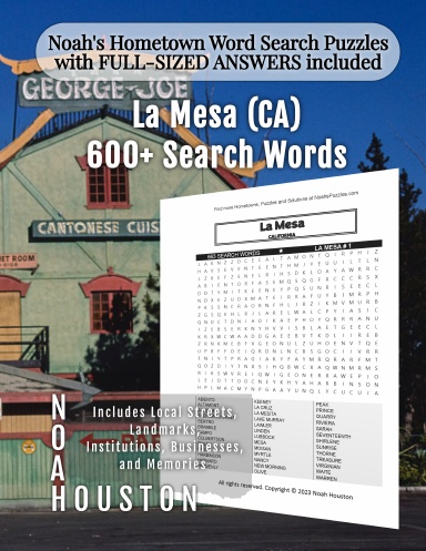 Noah’s Hometown Word Search Puzzles with FULL-SIZED ANSWERS included La Mesa (CA)