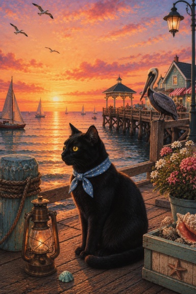 Seaside Black Cat at Sunset Journal