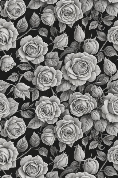 Grey Roses on Black Background Lined Journal