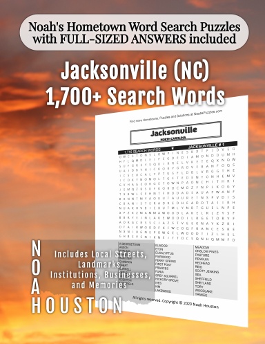 Noah’s Hometown Word Search Puzzles with FULL-SIZED ANSWERS included Jacksonville (NC)