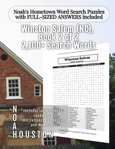Noah’s Hometown Word Search Puzzles with FULL-SIZED ANSWERS included WINSTON SALEM (NC), BOOK 2 OF 2