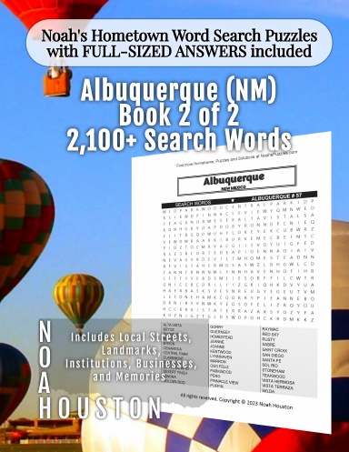 Noah’s Hometown Word Search Puzzles with FULL-SIZED ANSWERS included Albuquerque (NM), Book 2 of 2
