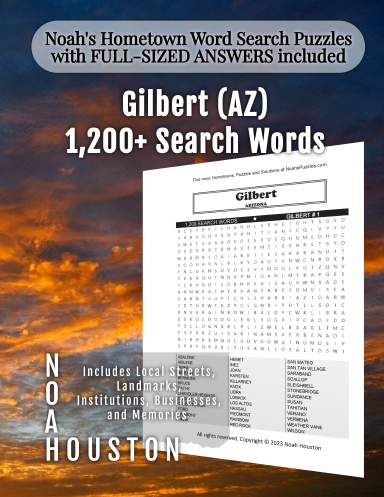 Noah’s Hometown Word Search Puzzles with FULL-SIZED ANSWERS included Gilbert (AZ)