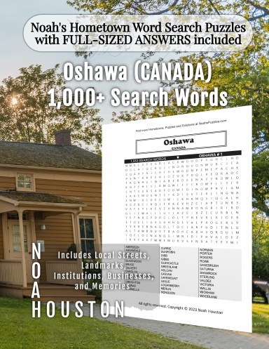 Noah's Hometown Word Search Puzzles with FULL-SIZED ANSWERS included OSHAWA (CANADA)