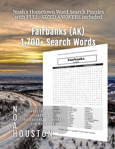 Noah’s Hometown Word Search Puzzles with FULL-SIZED ANSWERS included Fairbanks (AK)