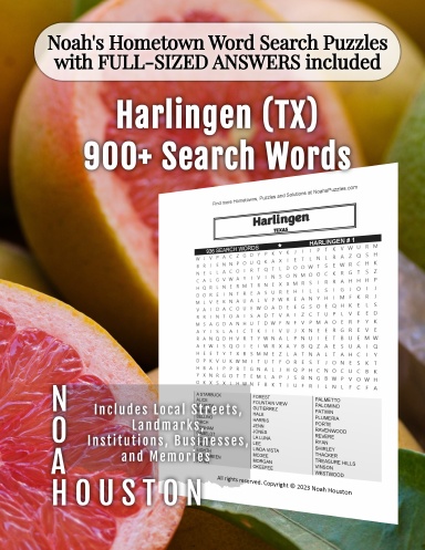 Noah’s Hometown Word Search Puzzles with FULL-SIZED ANSWERS included Harlingen (TX)
