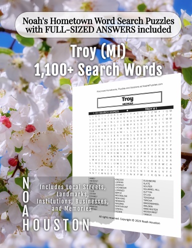 Noah’s Hometown Word Search Puzzles with FULL-SIZED ANSWERS included Troy (MI)