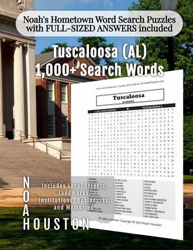 Noah’s Hometown Word Search Puzzles with FULL-SIZED ANSWERS included Tuscaloosa (AL)