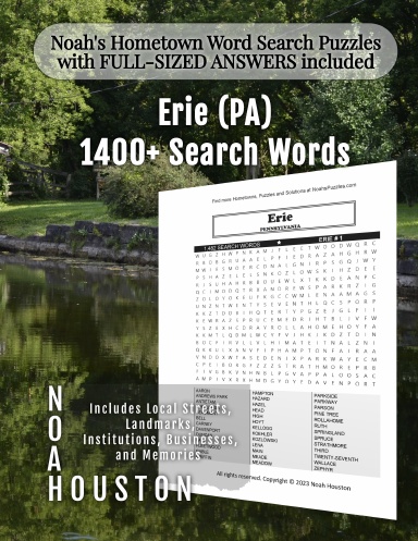 Noah’s Hometown Word Search Puzzles with FULL-SIZED ANSWERS included Erie (PA)