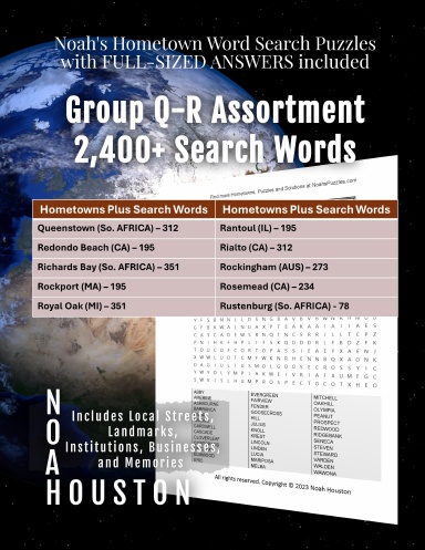 Noah’s Hometown Word Search Puzzles with FULL-SIZED ANSWERS included Group Q-R Assortment