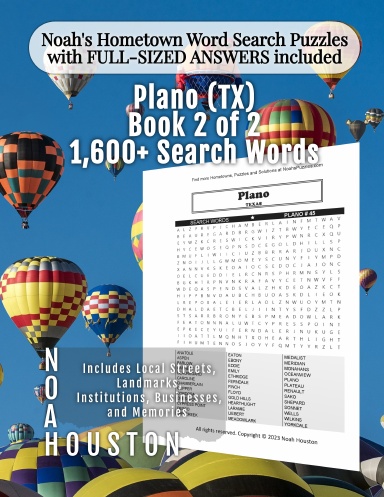 Noah’s Hometown Word Search Puzzles with FULL-SIZED ANSWERS included PLANO (TX), BOOK 2 OF 2
