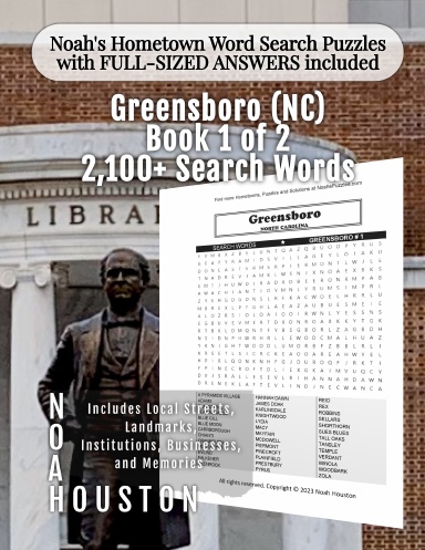 Noah’s Hometown Word Search Puzzles with FULL-SIZED ANSWERS included GREENSBORO (NC), BOOK 1 OF 2