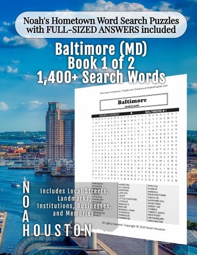 Noah’s Hometown Word Search Puzzles with FULL-SIZED ANSWERS included Baltimore (MD), Book 1 of 2