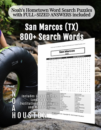 Noah’s Hometown Word Search Puzzles with FULL-SIZED ANSWERS included San Marcos (TX)