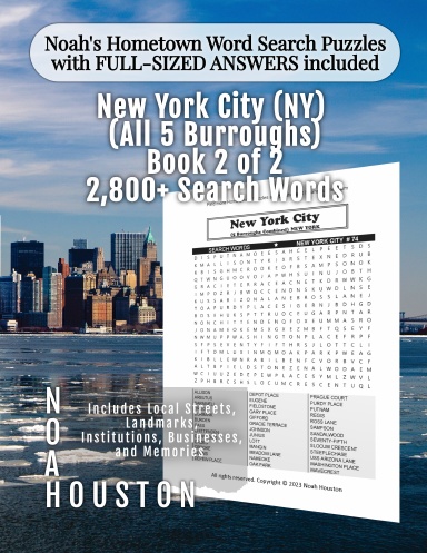 Noah’s Hometown Word Search Puzzles with FULL-SIZED ANSWERS included NEW YORK CITY (NY) (ALL 5 BURROUGHS), Book 2 of 2