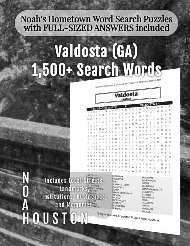 Noah’s Hometown Word Search Puzzles with FULL-SIZED ANSWERS included Valdosta (GA)