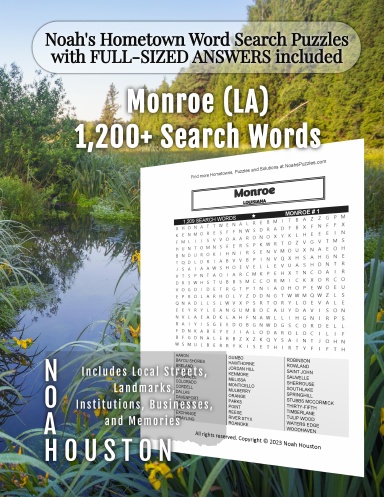 Noah’s Hometown Word Search Puzzles with FULL-SIZED ANSWERS included Monroe (LA)