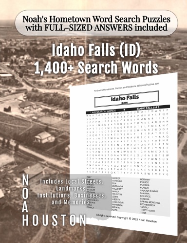 Noah’s Hometown Word Search Puzzles with FULL-SIZED ANSWERS included Idaho Falls (ID)