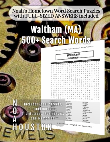 Noah’s Hometown Word Search Puzzles with FULL-SIZED ANSWERS included Waltham (MA)