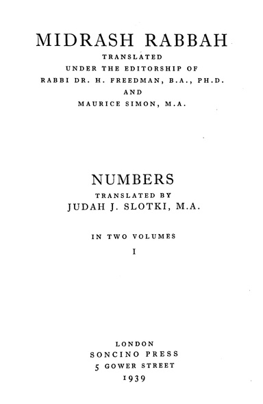 Midrash Rabbah 5, Numbers 1: By Soncino Press (PDF)