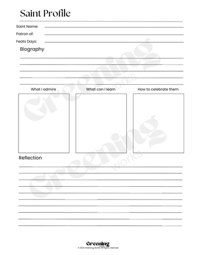 Greening Works Saint Study - Printable