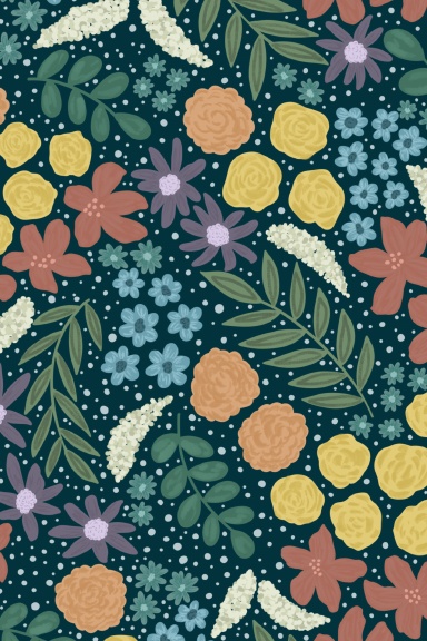 Navy Floral Lined Notebook