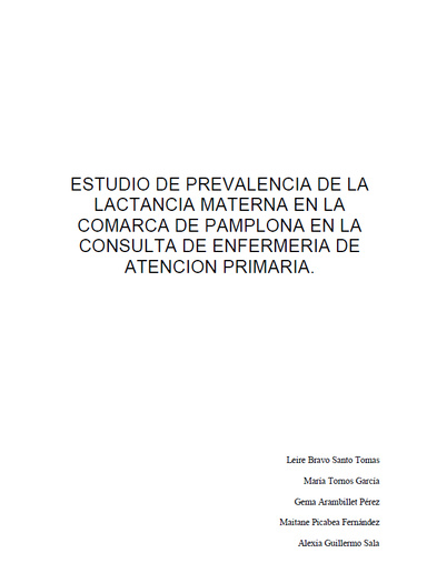 ESTUDIO DE PREVALENCIA DE LA LACTANCIA MATERNA EN LA COMARCA DE PAMPLONA EN LA CONSULTA DE ENFERMERIA DE ATENCION PRIMARIA.