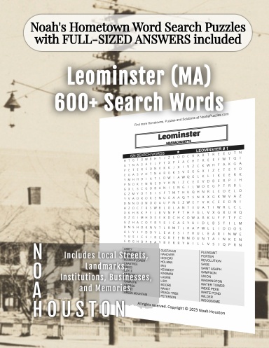 Noah’s Hometown Word Search Puzzles with FULL-SIZED ANSWERS included Leominster (MA)
