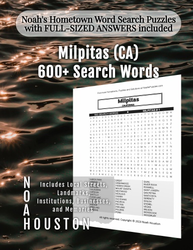 Noah’s Hometown Word Search Puzzles with FULL-SIZED ANSWERS included Milpitas (CA)