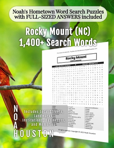 Noah’s Hometown Word Search Puzzles with FULL-SIZED ANSWERS included Rocky Mount (NC)