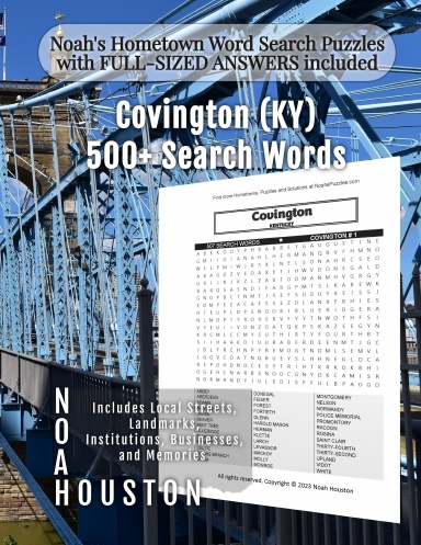 Noah’s Hometown Word Search Puzzles with FULL-SIZED ANSWERS included Covington (KY)