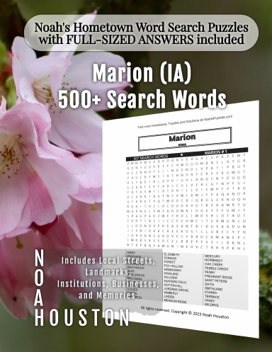 Noah’s Hometown Word Search Puzzles with FULL-SIZED ANSWERS included Marion (IA)
