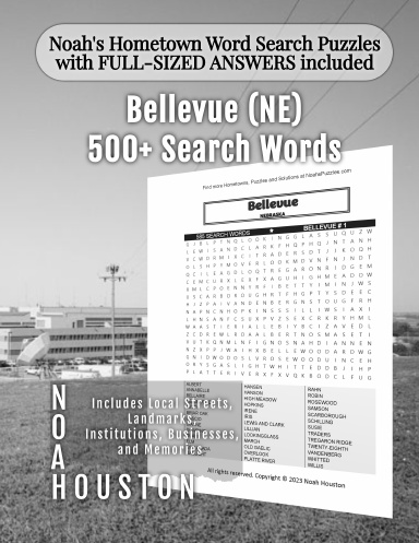 Noah’s Hometown Word Search Puzzles with FULL-SIZED ANSWERS included Bellevue (NE)