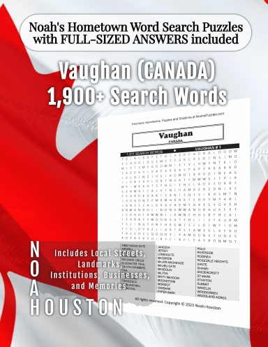 Noah’s Hometown Word Search Puzzles with FULL-SIZED ANSWERS included VAUGHAN (CANADA)