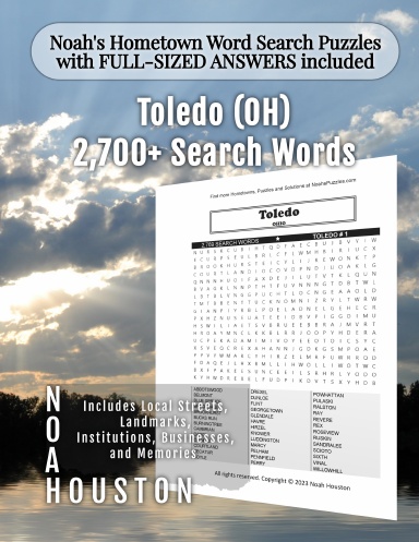 Noah’s Hometown Word Search Puzzles with FULL-SIZED ANSWERS included TOLEDO (OH)