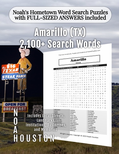Noah’s Hometown Word Search Puzzles with FULL-SIZED ANSWERS included Amarillo (TX)