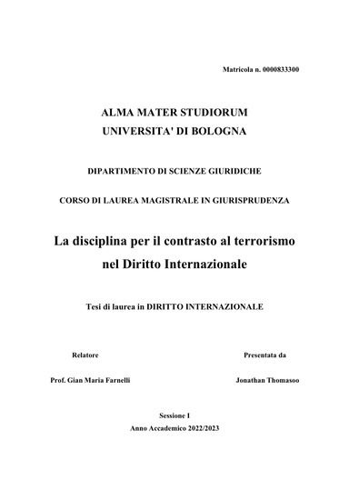 La disciplina per il contrasto al terrorismo nel Diritto Internazionale