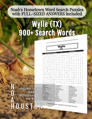 Noah’s Hometown Word Search Puzzles with FULL-SIZED ANSWERS included Wylie (TX)