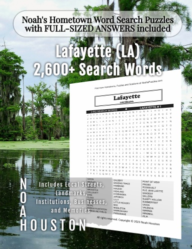 Noah’s Hometown Word Search Puzzles with FULL-SIZED ANSWERS included LAFAYETTE (LA)
