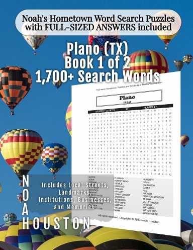 Noah’s Hometown Word Search Puzzles with FULL-SIZED ANSWERS included PLANO (TX), BOOK 1 OF 2