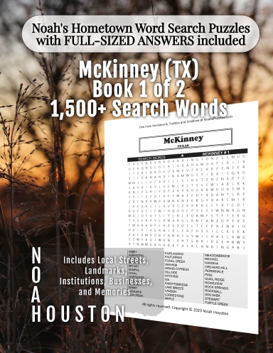 Noah’s Hometown Word Search Puzzles with FULL-SIZED ANSWERS included MCKINNEY (TX), Book 1 OF 2