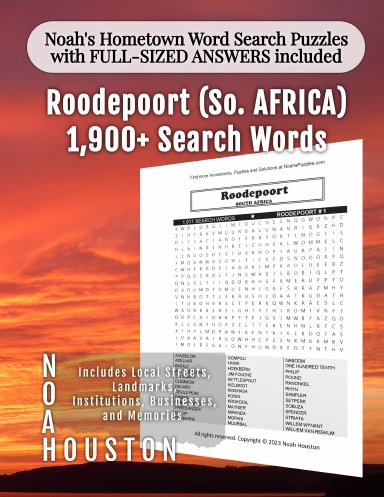 Noah’s Hometown Word Search Puzzles with FULL-SIZED ANSWERS included ROODEPOORT (SO. AFRICA)