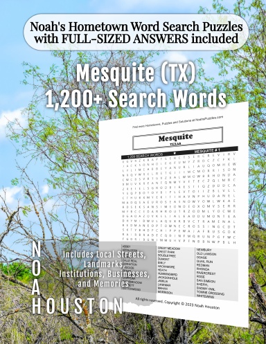 Noah’s Hometown Word Search Puzzles with FULL-SIZED ANSWERS included Mesquite (TX)