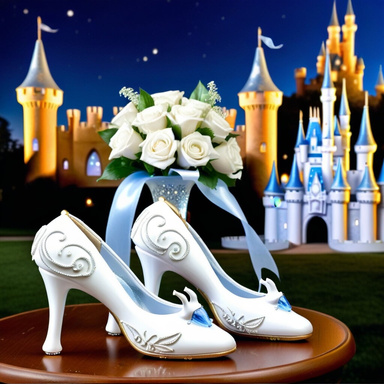 Cinderella glass slippers and bouquets