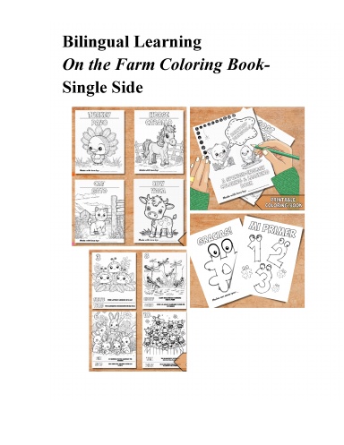 Bilingual Learning On the Farm Coloring Book- Single Side